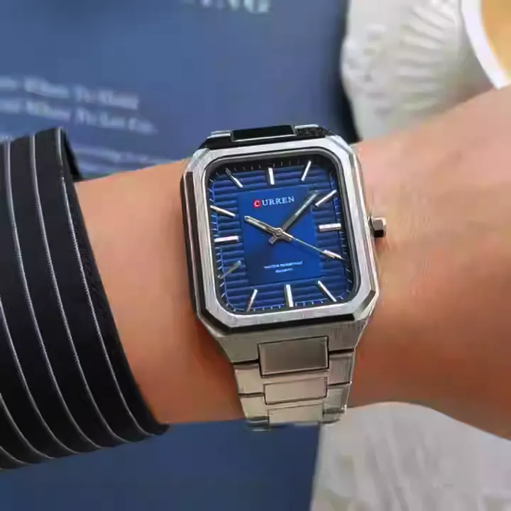 Curren Fashion Blue Dial Aquare Shape Men's Watch- 8457